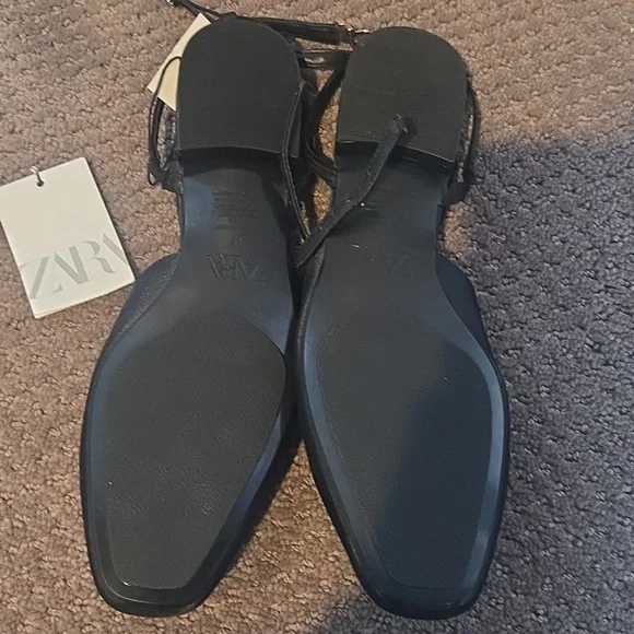 Zara Black Satin  Tstrap Sandals - Picture 2 of 2
